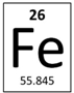 The symbol for iron,as shown on the periodic table,is given here.What is the atomic number of iron?   A)  Fe B)  26 C)  55.845 D)  19.9845