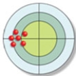 The distribution of hits on the bull's-eye is described as:   A)  both accurate and precise. B)  neither accurate nor precise. C)  accurate but not precise. D)  precise but not accurate.