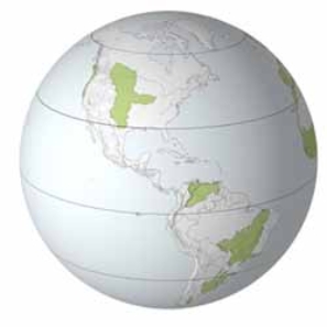 In the globe below, from north to south the local names for the grasslands are   A) Great Plains, pampas, llanos, campos. B) Great Plains, llanos, campos, pampas. C) Great Plains, campos, llanos, pampas. D) Great Plains, llanos, pampas, campos.