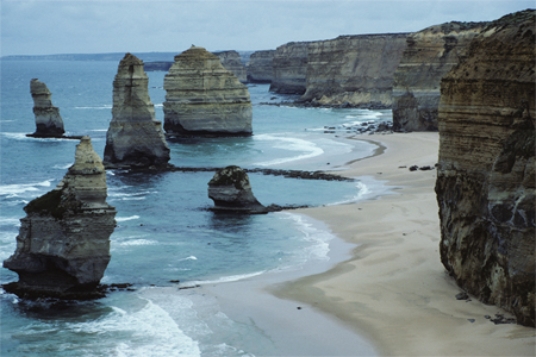 What features are shown in this photograph?   A) coral reefs B) karst topography C) pinnacles and sea stacks D) sea caves E) None of these.