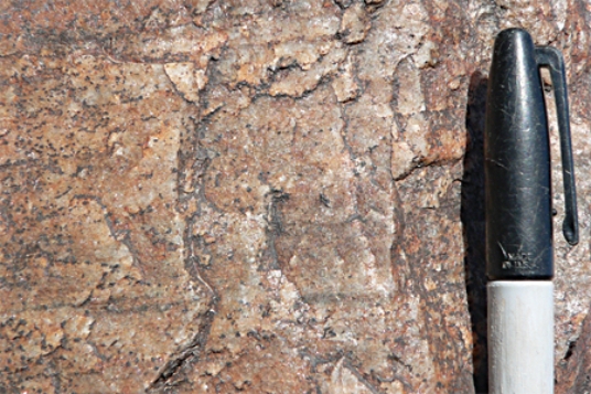 The layer of quartzite in this photograph would mostly weather by   A) dissolution. B) hydrolysis. C) physical weathering. D) spontaneous combustion.