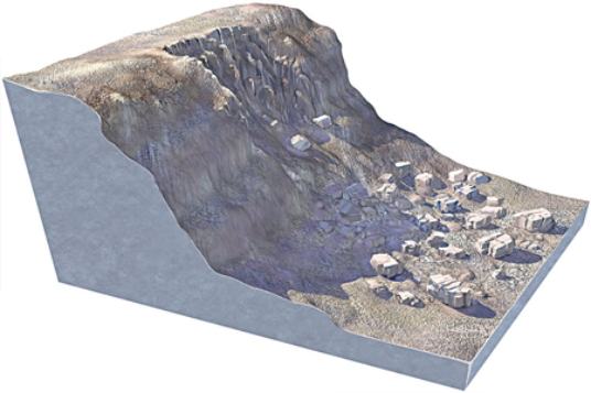 What type of slope failure is shown in this figure?   A) rotational slide B) creep C) earth flow D) debris flow E) rock fall