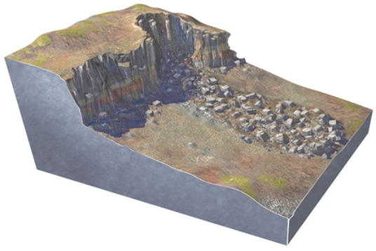 What type of slope failure is shown in this figure?   A) rotational slide B) creep C) earth flow D) debris flow E) rock avalanche