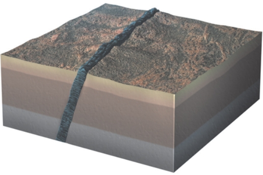 The igneous feature shown in this figure is a   A) dike. B) sill.  C) volcanic neck. D) laccolith.