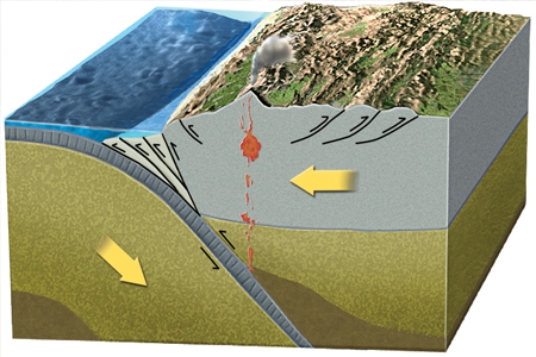 Most large earthquakes on subduction zones occur because of   A) warming of cold oceanic crust. B) melting of cold oceanic crust. C) melting of the mantle. D) energy released in erupting volcanoes. E) faulting along the plate boundary.