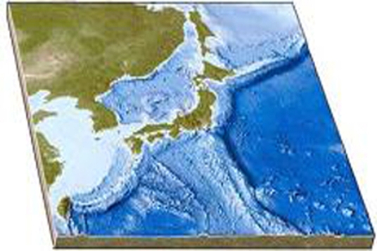 In this figure of Japan, the offshore trenches indicate   A) continental rifting. B) a rift in a mid-ocean ridge formed by seafloor spreading. C) a rift in a mid-ocean ridge formed by transform faulting. D) subduction of oceanic crust.