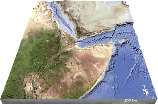 Which of the following happened to form the features in this region?   A) formation of a continental hot spot B) continental rifting C) seafloor spreading D) volcanism that produced new land E) All of these.