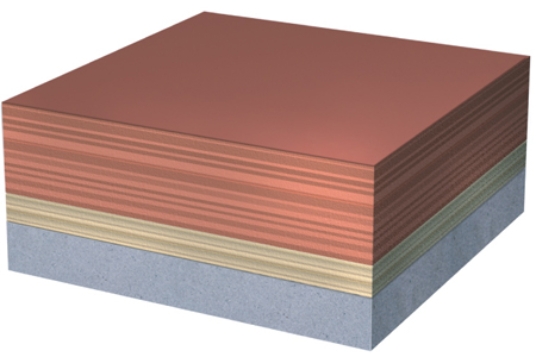 Which of the four sedimentary layers in this figure is the oldest?   A) the layer on top B) the layers in the middle C) the layer on bottom D) There is not enough information to tell.