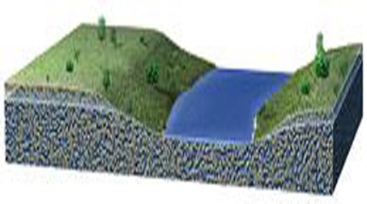 How would this stream interact with groundwater?   A)  Groundwater would flow into the stream, adding water. B)  The stream would lose water as water in the stream flows sideways and up. C)  The groundwater and stream water would not interact. D)  The stream will only contain water if it is raining at that time.