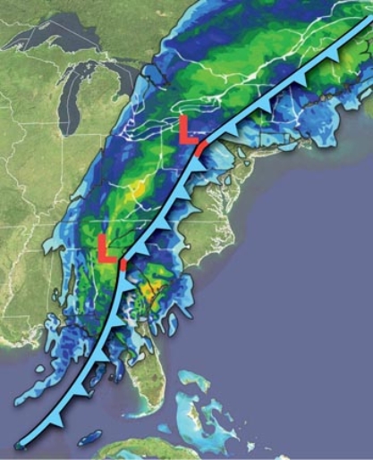 The frontal lifting pictured on this map is moving to the   A) north. B) south. C) east. D) west.