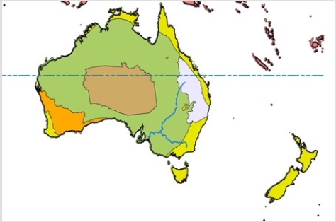 In the map below,brown represents   A) subtropical scrub and woodland. B) desert. C) rain forest. D) grassland.