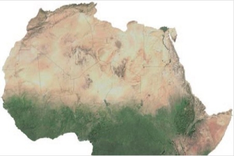<strong>The semiarid area shown in the figure below,between the green and the tan areas is known as the </strong> A)Mojave. B)Outback. C)Sahel. D)Sonoran.