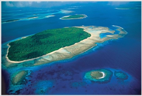 <strong>The small island on the lower right of this photograph is a(n) </strong> A)sea stack. B)fringing reef. C)atoll. D)sandbar.