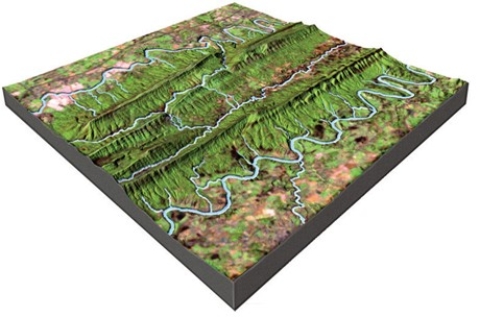 What is the mostly likely setting for this drainage pattern?   A) The rocks have a relatively equal resistance to erosion. B) Drainages have followed a series of fractures that branch off of one another. C) The area has folded or faulted rocks with different resistances to erosion. D) A volcano once existed here but has been partly eroded away.