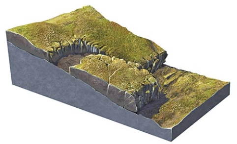What type of slope failure is shown in this figure?   A) Debris avalanche B) Creep C) Rock slide D) Debris flow E) Rock fall