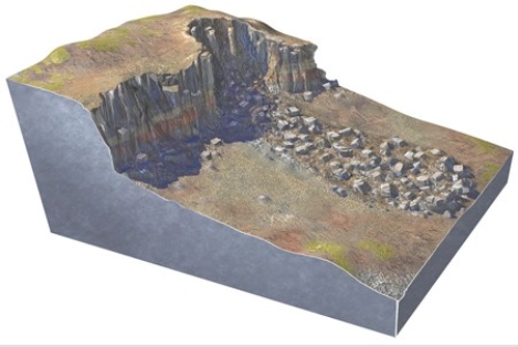 What type of slope failure is shown in this figure?   A) Rotational slide B) Creep C) Earth flow D) Debris flow E) Rock avalanche