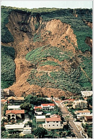 The landslide that destroyed La Conchita,as shown in this photograph,is probably   A) an example of creep. B) an earth flow. C) a rock fall. D) a rock avalanche.