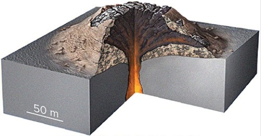 This relatively small volcanic feature consists of solidified lava and some volcanic ash.What kind of volcano is it?   A) Cinder cone B) Shield volcano C) Composite volcano D) Volcanic dome E) Caldera