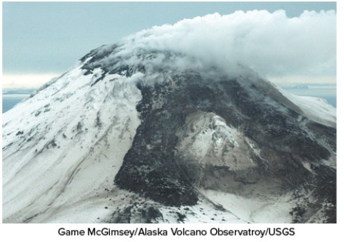 What type of eruption formed the volcano in this photograph?   A) Fluid lava flows B) Viscous lava and pyroclastic eruptions C) Lava fountains D) Fissure eruptions E) Eruptions beneath the seafloor