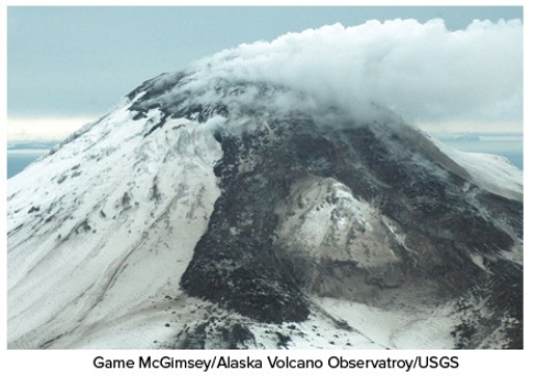 What type of eruption formed the volcano in this photograph?   A) Fluid lava flows B) Eruption of viscous lava C) Lava fountain D) Eruption column E) Pyroclastic flow