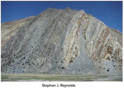 What type of deformation is shown in this photograph?   A) Displacement B) Rotation C) Internal strain of the rock D) Columnar joints