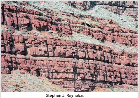 What types of structures are shown in this photograph?   A) Joints B) Normal faults C) Reverse faults D) Anticlines E) Synclines