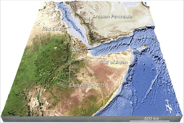 Which of the following happened to form the features in this region?   A) Formation of a continental hot spot B) Continental rifting C) Seafloor spreading D) Volcanism that produced new land E) All of these are correct.