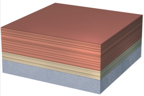 Which of the four sedimentary layers in this figure is the oldest?   A) The layer on top B) The layers in the middle C) The layer on bottom D) There is not enough information to tell.