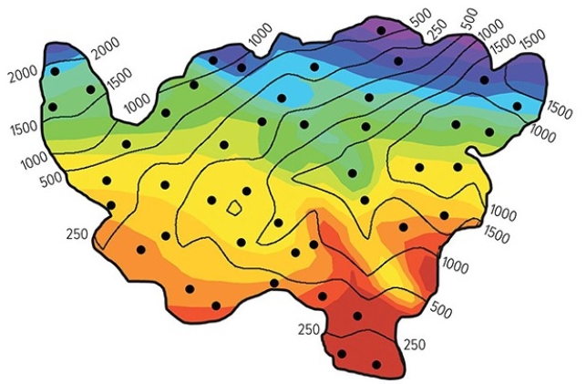 Colors on this map of an imaginary country represent mean annual temperatures (reds above 28 degrees Celsius,blue and purple below 0 degrees Celsius) . In classifying the climate of this imaginary country,the hottest and driest areas are in the   A) northeast. B) southeast. C) southwest. D) northwest.