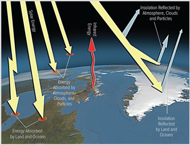 Pictured here is a model of how the atmosphere is heated.Which arrow represents heating of the earth's atmosphere by longwave radiation?   A) Insolation reflected by land B) Insolation reflected by clouds C) Energy absorbed by land D) Infrared energy emitted by land