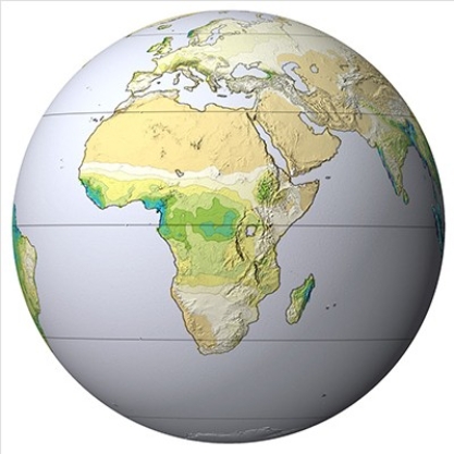 This globe,from the opening two-page spread of the Climate chapter,shows average annual precipitation (blue and green are highest; tan is lowest) .What feature best corresponds to the highest amount of precipitation?   A) Trade winds B) Westerlies C) Intertropical Convergence Zone (ITCZ)  D) High mountains