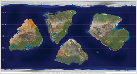 Which of the following sites on this figure contains a desert?   A) A B) C C) E D) F E) H