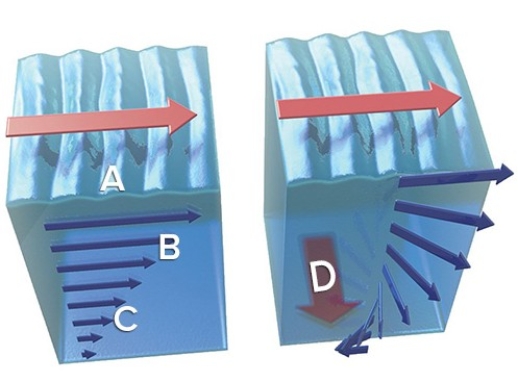 Which of the following locations represents the null point in regard to ocean currents?   A) A B) B C) C D) D