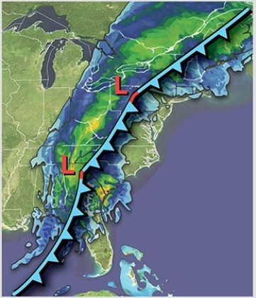 The frontal lifting pictured on this map is moving to the   A) north. B) south. C) east. D) west.