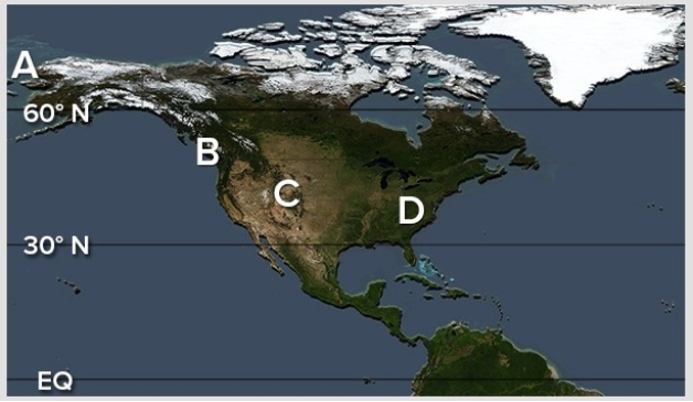 This location receives the more precipitation than any other region,for any time of year,due to orographic lifting,prevailing westerly winds,and proximity to moisture laden ocean air.   A) A B) B C) C D) D