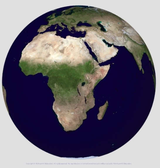 This globe from the atmospheric moisture investigation shows land cover,with green being vegetation and tan and brown being bare rock and sand.The largest green areas on the land-cover globe (they are dark on a black and white version) correlate most clearly with which aspect?   A) Location of prevailing westerlies B) Areas with ice much of the year C) High amounts of precipitation D) Rain shadows