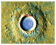 The colors in this thermal infrared image indicate:   A) temperatures of the rocks B) the presence of ice in the crater C) the presence of water in the crater D) the presence of methane in the crater