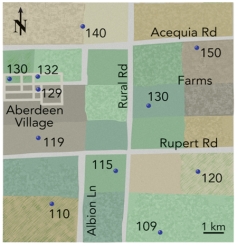 This map shows elevations of the water table beneath an area.Which way does the upper level of groundwater flow? Generally toward the:   A) south B) north C) northeast D) northwest