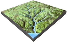 What is the mostly likely setting for this drainage pattern?   A) the rocks have a relatively equal resistance to erosion B) drainages have followed a series of fractures that branch off of one another C) the area has folded or faulted rocks with different resistances to erosion D) a volcano once existed here but has been partly eroded away