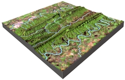 What is the mostly likely setting for this drainage pattern?   A) the rocks have a relatively equal resistance to erosion B) drainages have followed a series of fractures that branch off of one another C) the area has folded or faulted rocks with different resistances to erosion D) a volcano once existed here but has been partly eroded away