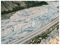 What type of stream is shown in this photograph?   A) meandering stream B) braided stream C) a stream whose main channel has high sinuosity D) an esker