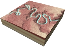 How did the entrenched meanders shown in this figure form?   A) rising seas flooded a meandering river valley B) the land subsided and the river deposited sediment C) a meandering river carved into the land due to uplift or falling base level D) none of these