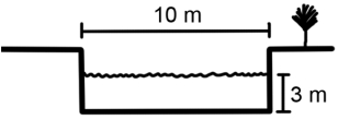 What is the discharge of the stream shown in the accompanying figure if the velocity is 2 meters per second?   A) 300 cubic meters per second B) 60 cubic meters per second C) 32 cubic meters per second D) 15 cubic meters per second E) none of these