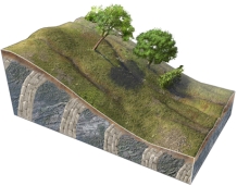 What type of slope failure is shown in this figure?   A) rotational slide B) creep C) earth flow D) debris flow E) rock slide