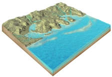 What geologic event is probably indicated by this irregular coast,with estuaries?   A) a rise in sea level B) a drop in sea level C) erosion due to large tsunamis D) the uplift of submarine canyons