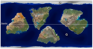 Which of the following sites on this figure contains a desert?   A) A B) C C) E D) F E) H