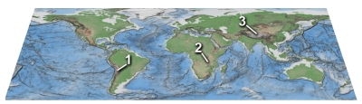 Which of these regions is high because of subduction of an oceanic plate?   A) 1,Andes of South America B) 2,East Africa C) 3,Tibet D) none of these