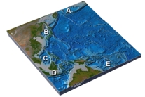 Which of the following letters marks the Bering Sea and Aleutian Islands off Alaska?   A) A B) B C) C D) D E) E