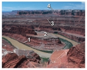 Which numbered layer in this photograph represents the oldest layer?   A) 1 B) 2 C) 3 D) 4