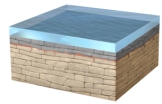 This figure shows a disconformity between an upper dark layer (being deposited by the sea) and a lower light-colored layer.What happened to form this disconformity?   A) The lower layers were tilted and untilted before deposition of the upper layers. B) The boundary between the two units indicates that for a time there was either erosion or no deposition. C) The lower limestones were converted into another rock type by seawater. D) The upper layer must have been deposited by volcanic eruptions.